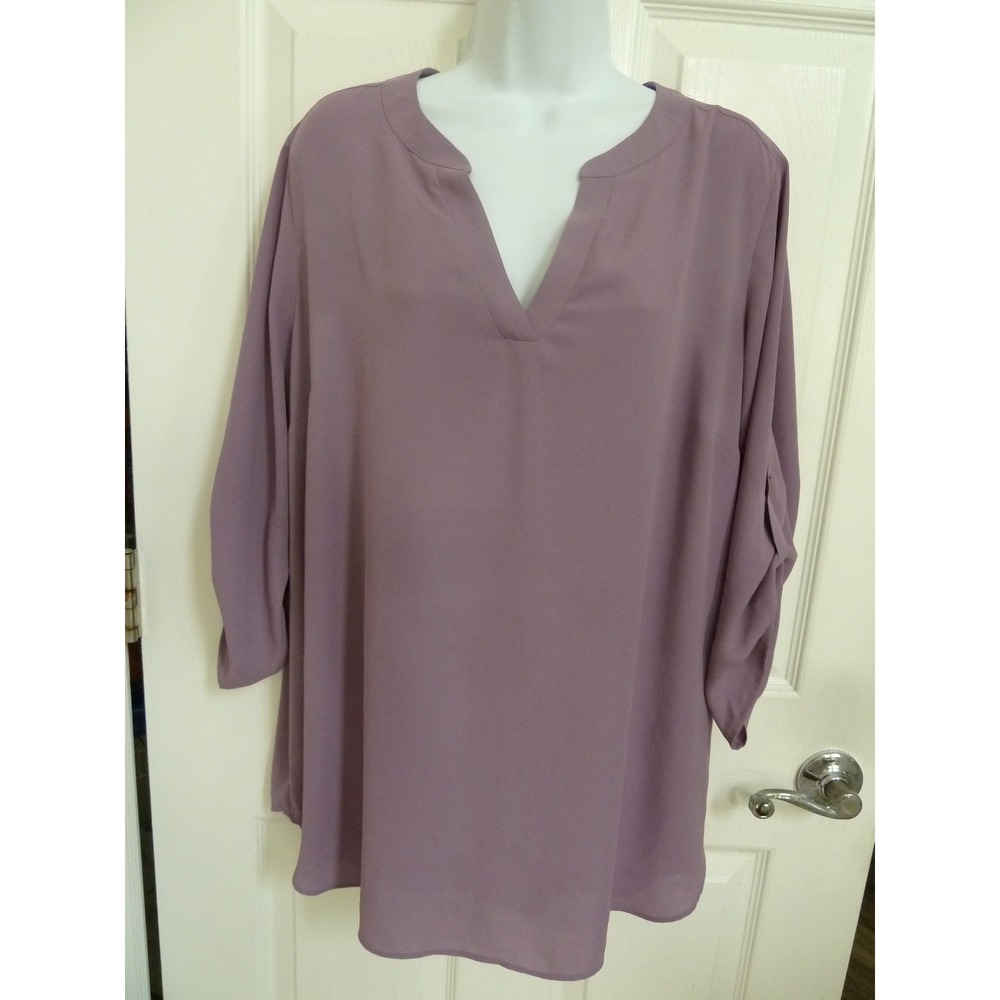 CHAUS Plus Sz 1X Career Office Roll-Tab 3/4 Sleeve Pullover Blouse Lavender